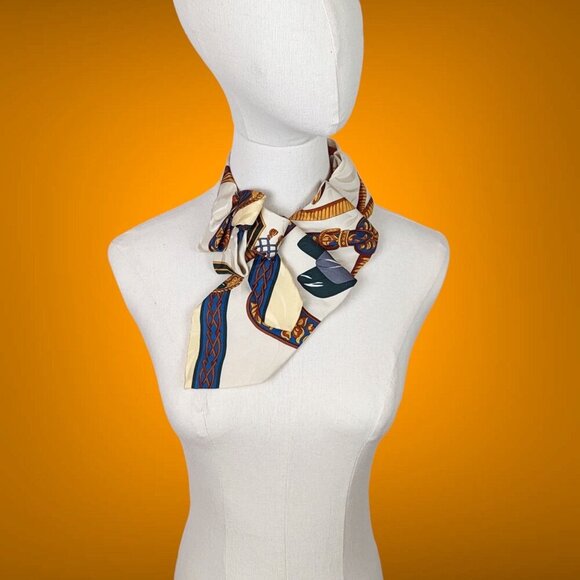 Ogsplosh - Summer Ascot Tie - Unisex Silk Cravat - Cream Belt Print Scarf - NEW - Picture 1 of 8